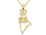 10K Yellow Gold Solid Maine State Charm Pendant Necklace with Chain